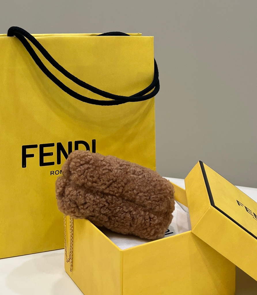 Fendi Nano First Charm Shoulder Bag 7AS051 Brown sheepskin bag - Default Title - View 4