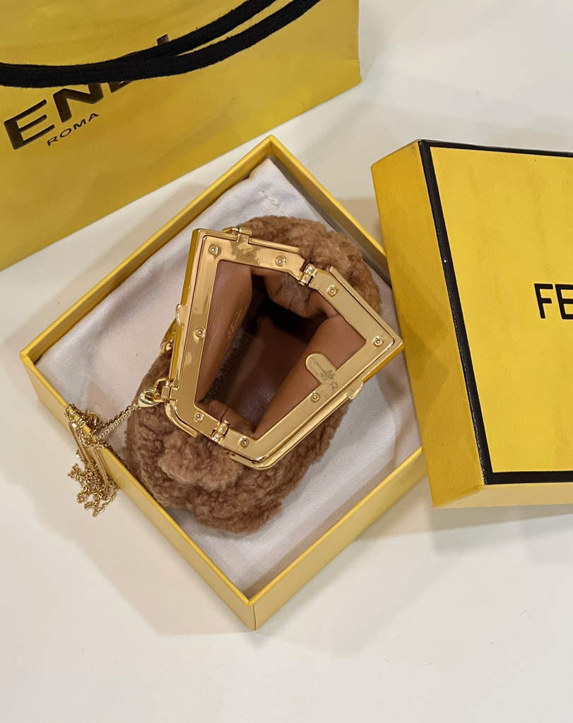 Fendi Nano First Charm Shoulder Bag 7AS051 Brown sheepskin bag - Default Title - View 9