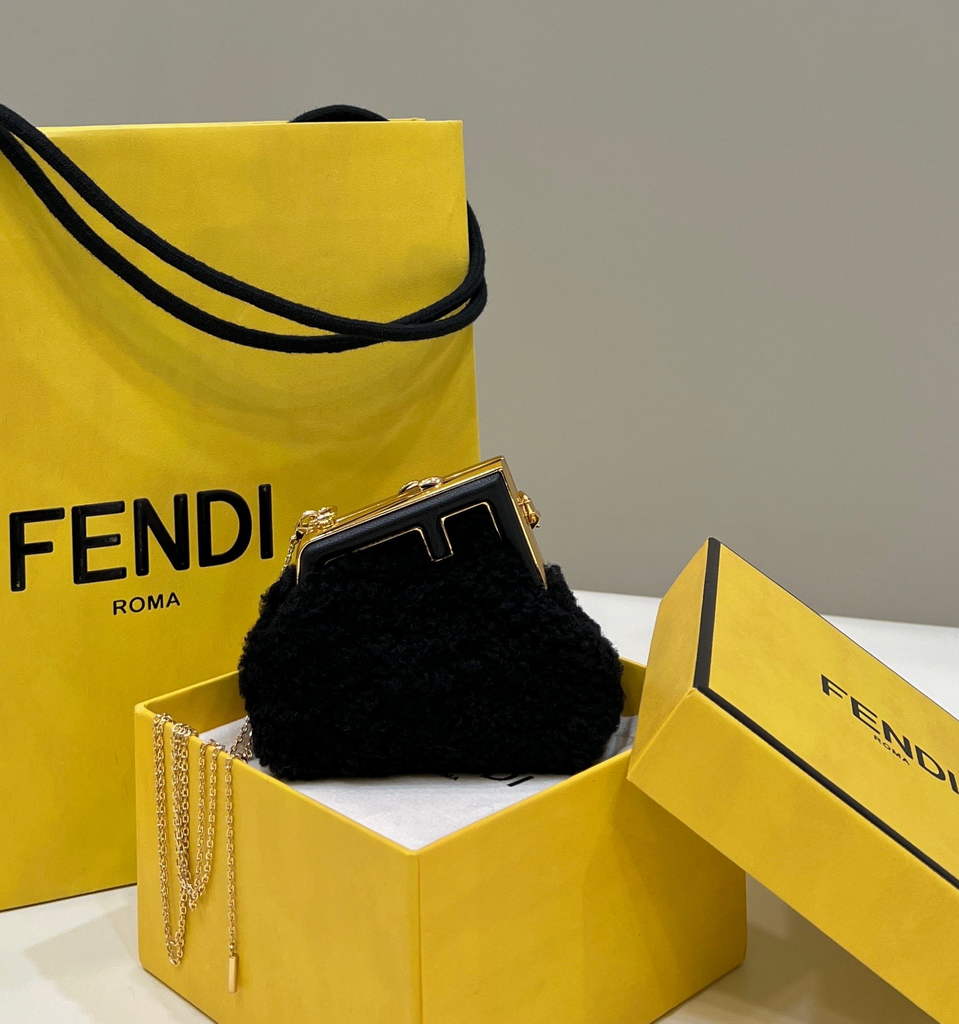 Fendi Nano First Charm Shoulder Bag 7AS051 Black sheepskin bag - Default Title - View 1
