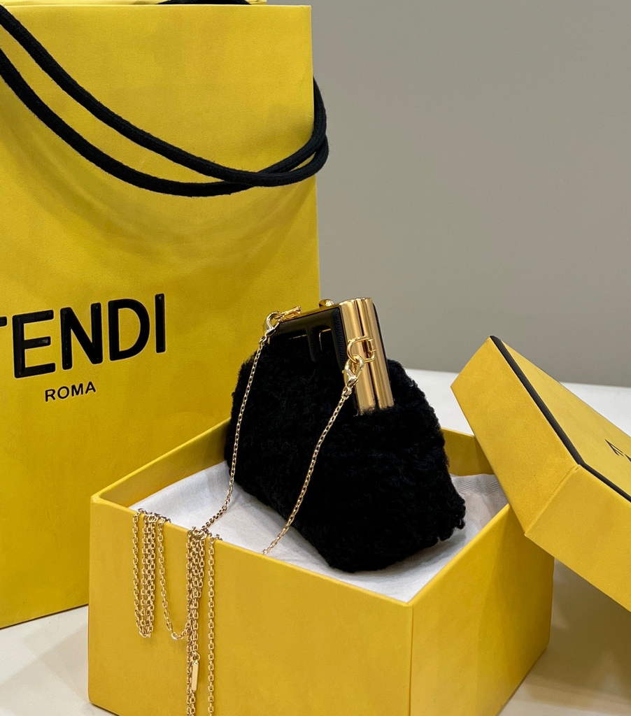 Fendi Nano First Charm Shoulder Bag 7AS051 Black sheepskin bag - Default Title - View 3