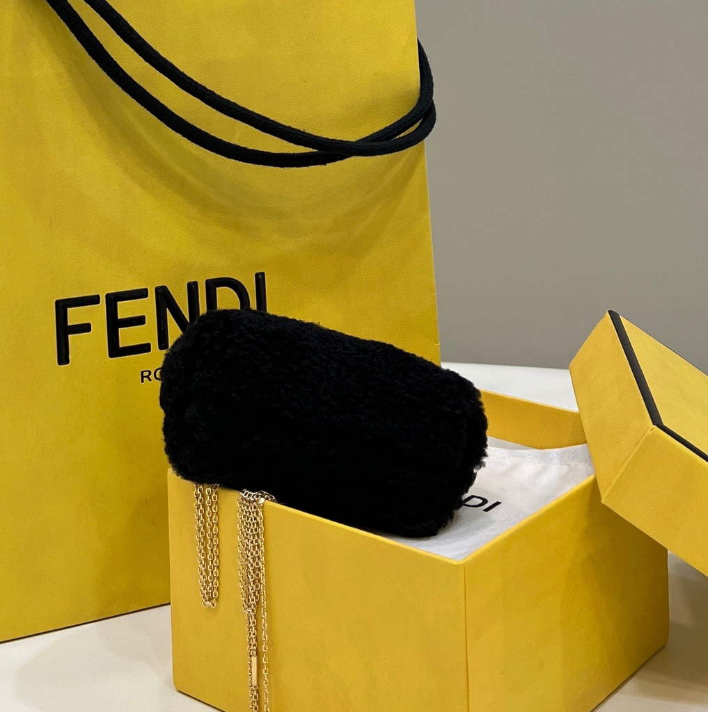 Fendi Nano First Charm Shoulder Bag 7AS051 Black sheepskin bag - Default Title - View 4