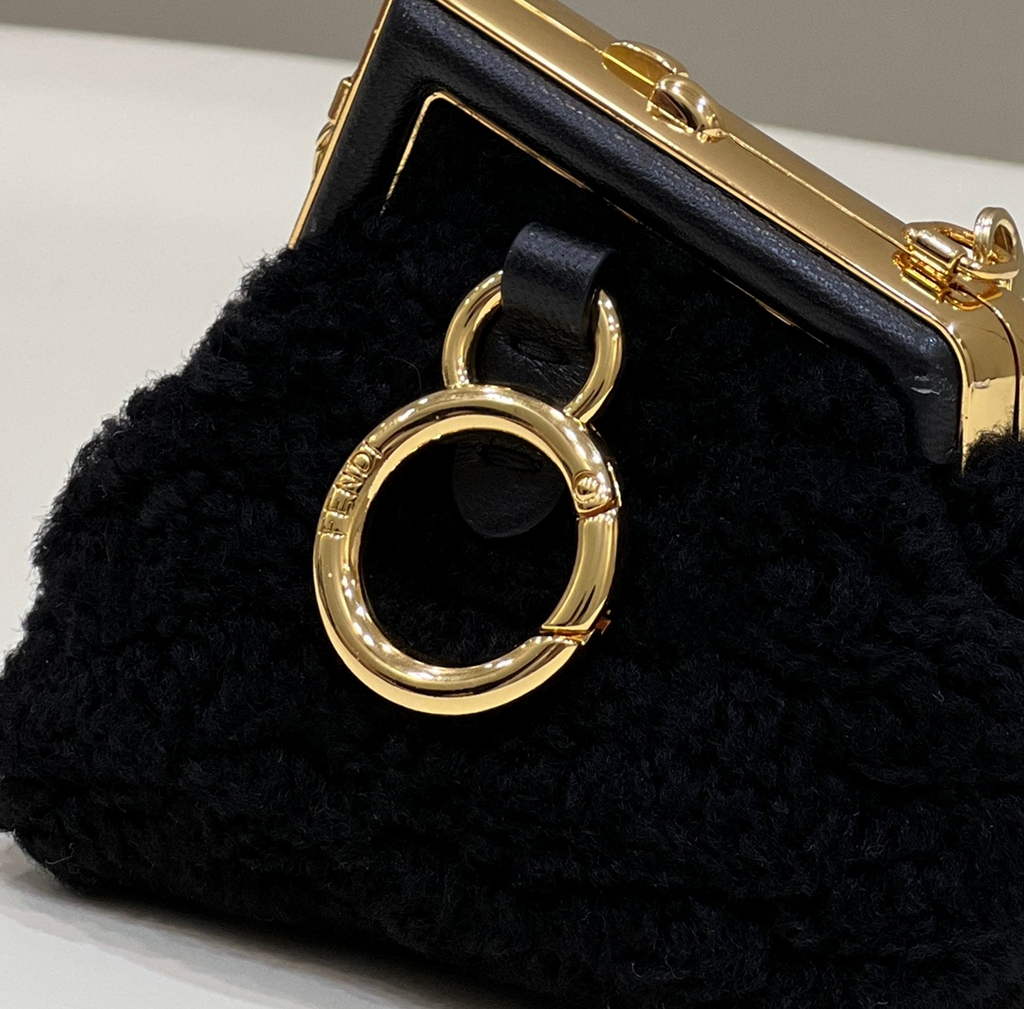 Fendi Nano First Charm Shoulder Bag 7AS051 Black sheepskin bag - Default Title - View 6