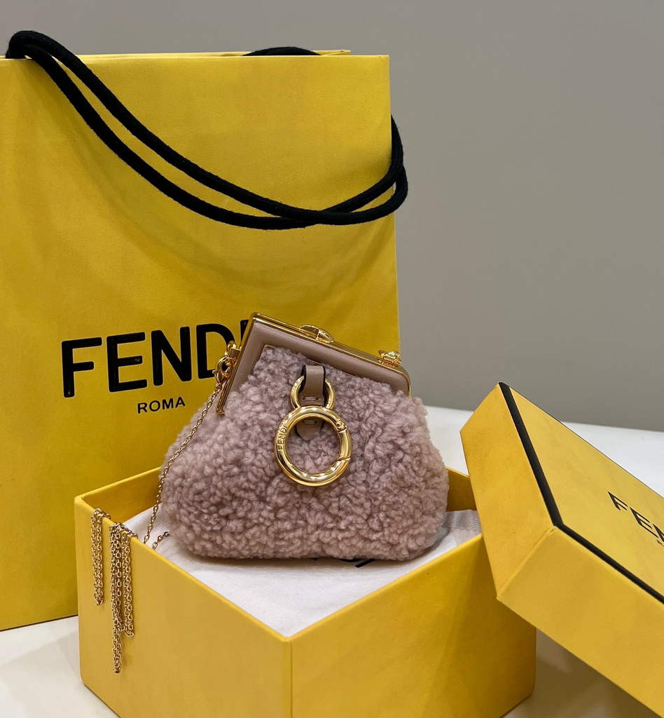 Fendi Nano First Charm Shoulder Bag 7AS051 Pink sheepskin bag - Default Title - View 2
