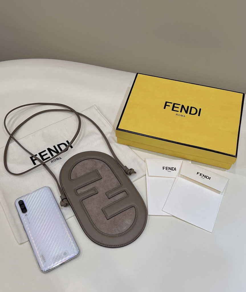 Fendi O’Lock Phone Pouch 7AS055 Gray leather pouch - Default Title - View 2