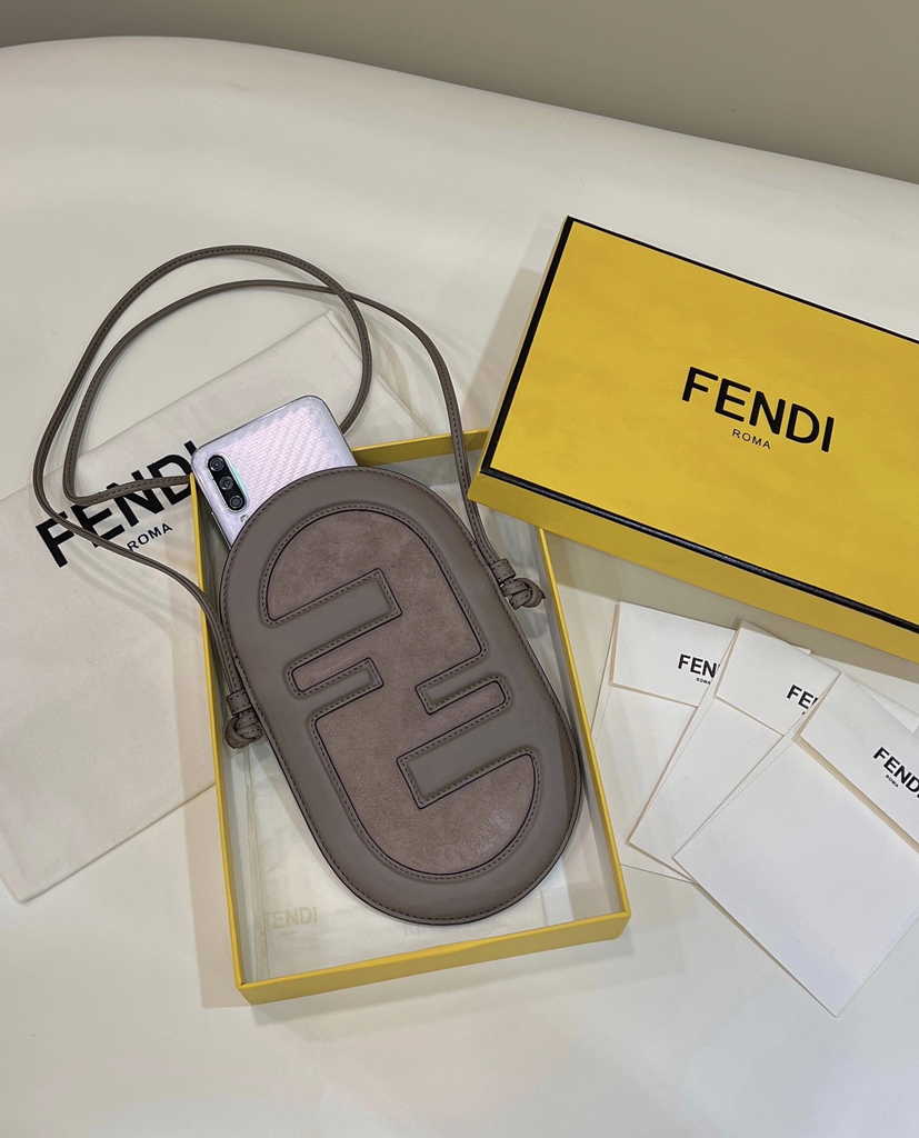 Fendi O’Lock Phone Pouch 7AS055 Gray leather pouch - Default Title - View 3