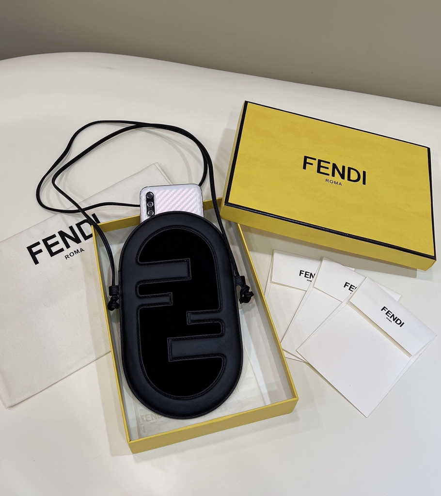 Fendi O’Lock Phone Pouch 7AS055 Black leather pouch - Default Title - View 3