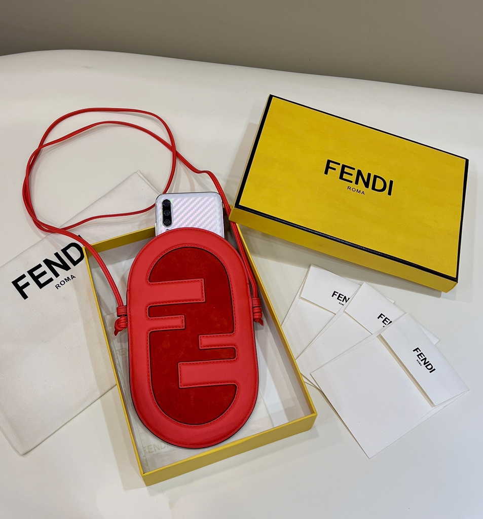 Fendi O’Lock Phone Pouch 7AS055 Orange leather pouch - Default Title - View 3