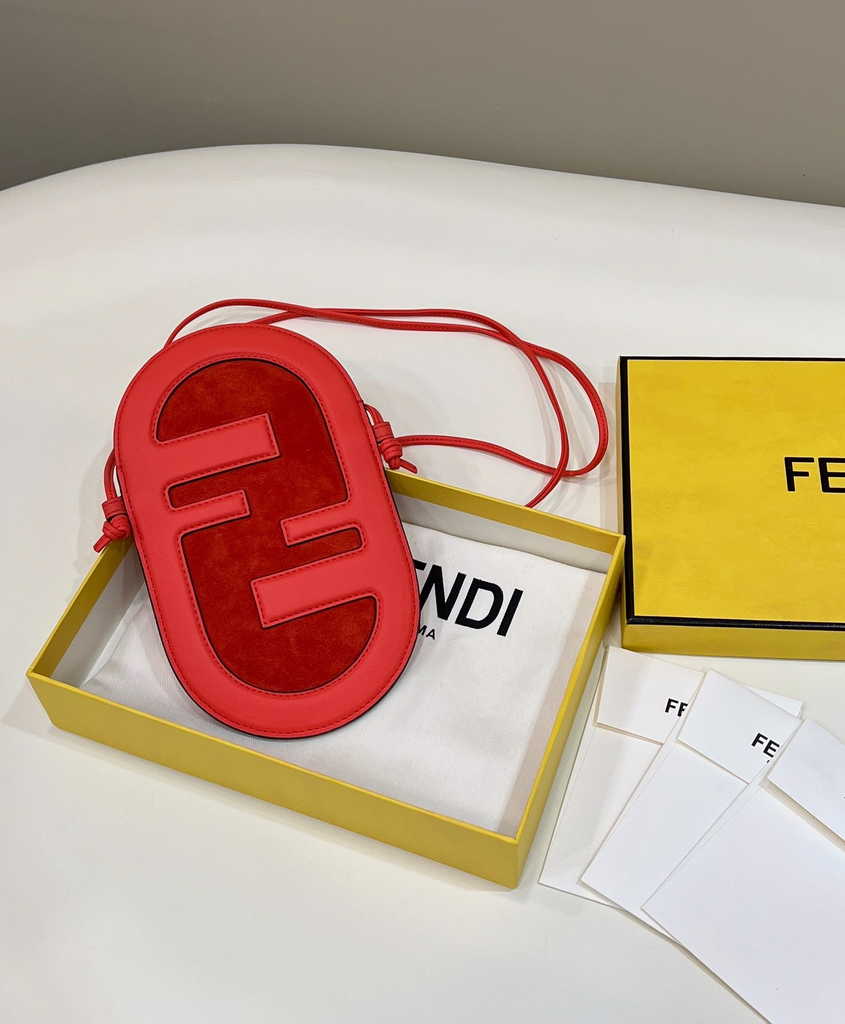 Fendi O’Lock Phone Pouch 7AS055 Orange leather pouch - Default Title - View 1