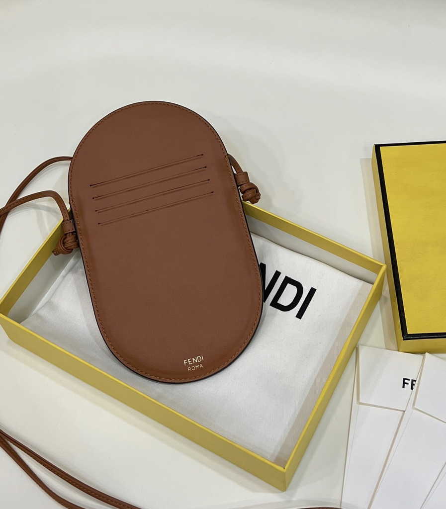 Fendi O’Lock Phone Pouch 7AS055 Brown leather pouch - Default Title - View 3