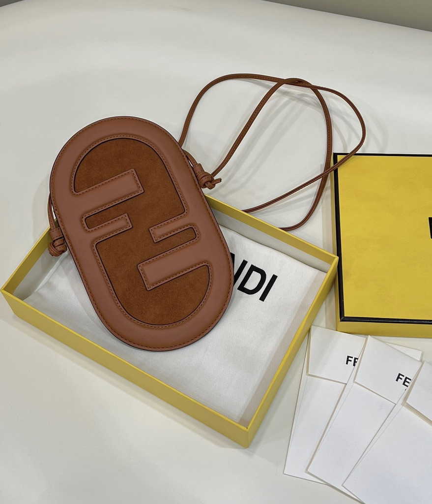 Fendi O’Lock Phone Pouch 7AS055 Brown leather pouch - Default Title - View 1