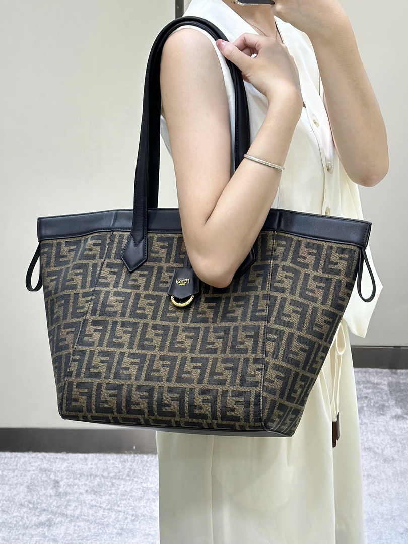 Fendi Origami Medium 8BH414 Brown FF jacquard fabric bag - Default Title - View 1