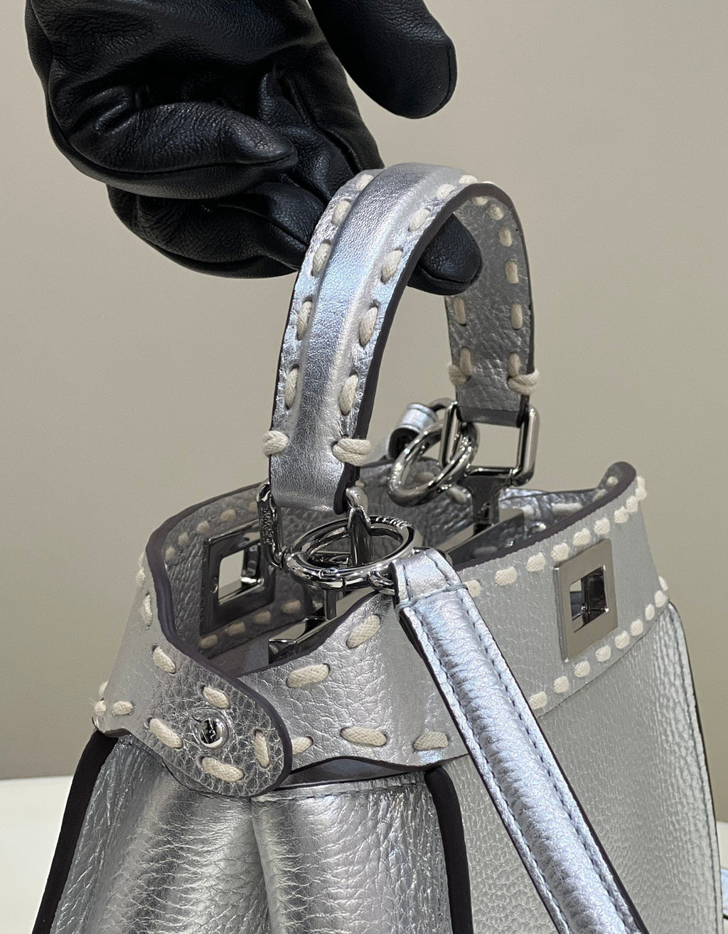 Fendi Peekaboo Mini Selleria Bag 8BN244 Silver - 18 cm × 11 cm × 23 cm / Silver - View 6