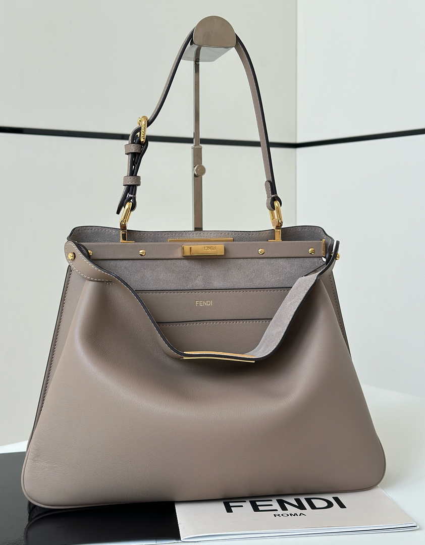 Fendi Peekaboo Soft Medium Gray Leather Bag 8BN353 - Default Title - View 1