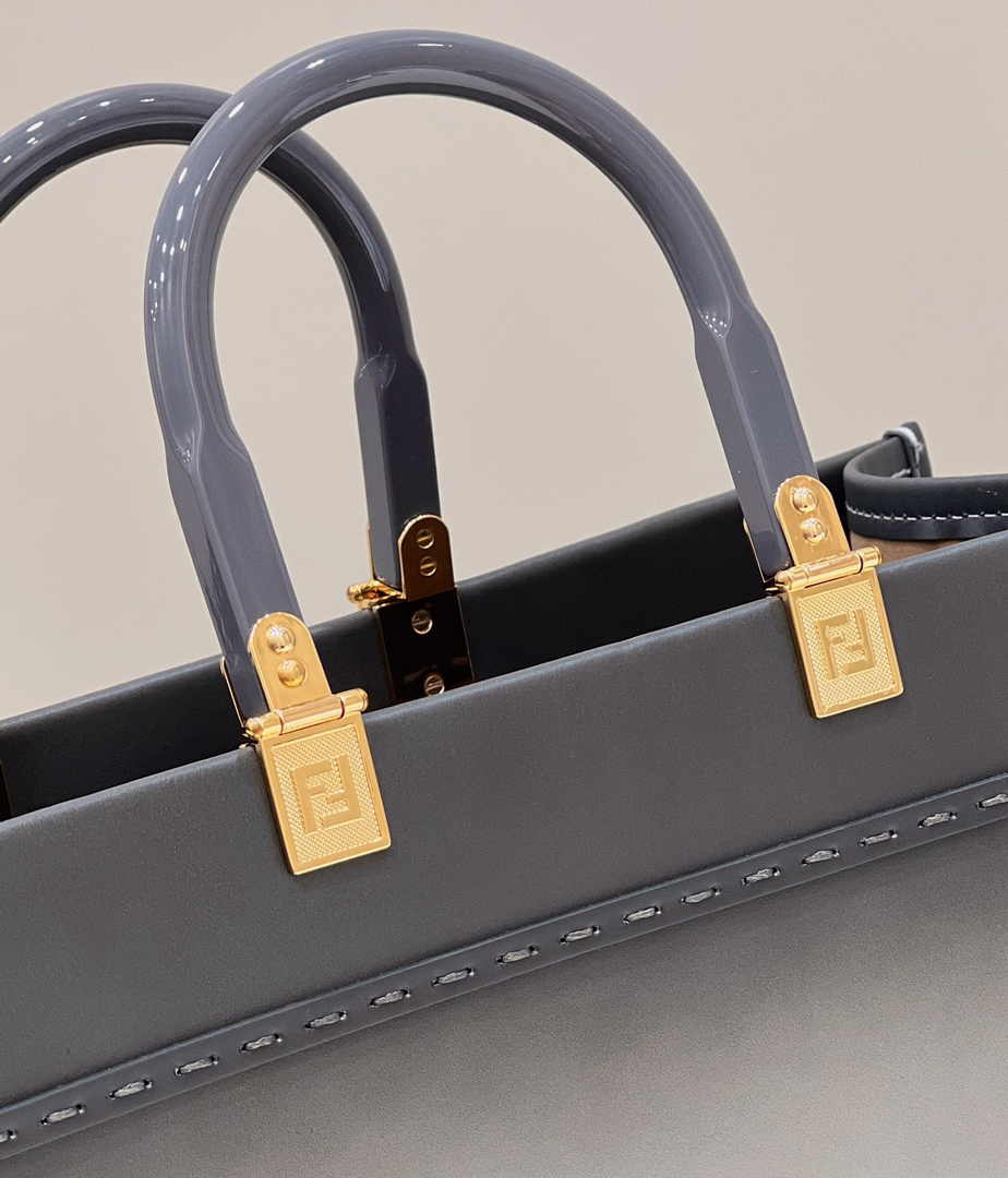 Fendi Sunshine Large Bag Gray Leather Shopper 8BH372 - Default Title - View 6