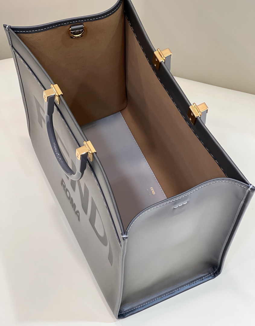 Fendi Sunshine Large Bag Gray Leather Shopper 8BH372 - Default Title - View 9