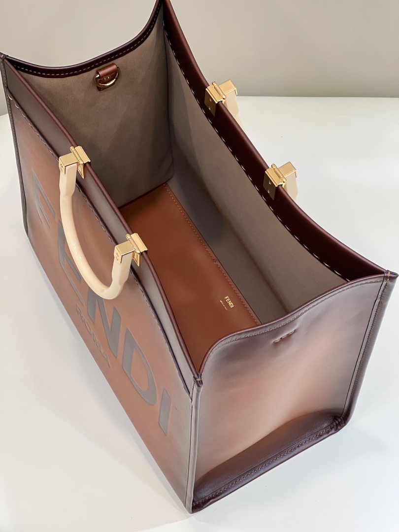 Fendi Sunshine Large Bag Brown Leather Shopper 8BH372 - Default Title - View 9