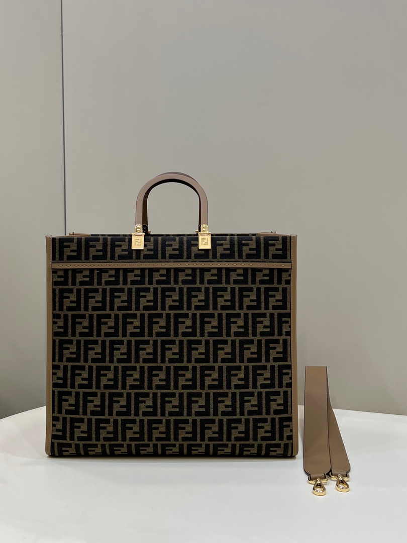 Fendi Sunshine Large Bag 8BH372 Brown FF jacquard fabric shopper - Default Title - View 2