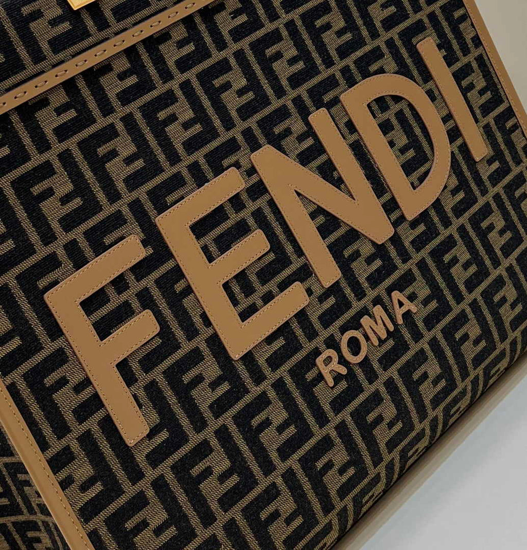 Fendi Sunshine Large Bag 8BH372 Brown FF jacquard fabric shopper - Default Title - View 5