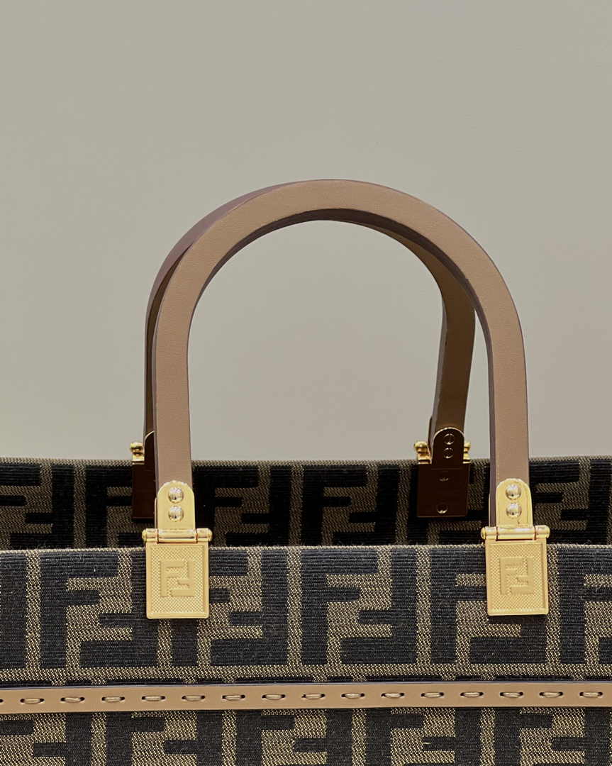 Fendi Sunshine Large Bag 8BH372 Brown FF jacquard fabric shopper - Default Title - View 6