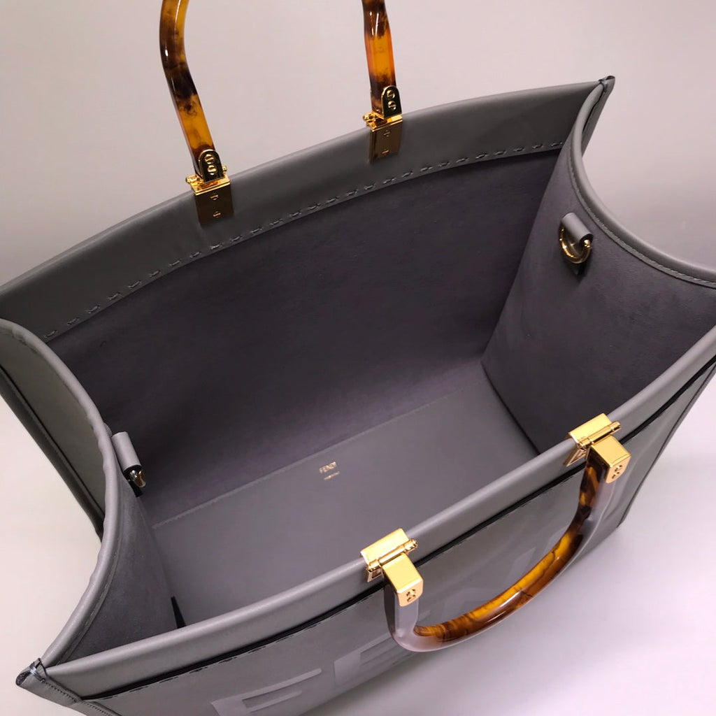 Fendi Sunshine Large Bag 8BH372 Gray Leather Shopper - Default Title - View 8