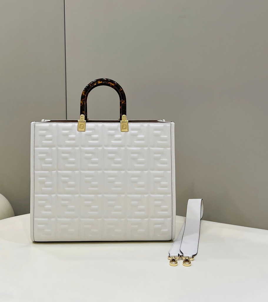 Fendi Sunshine Medium Bag 8BH386 White leather shopper - Default Title - View 3