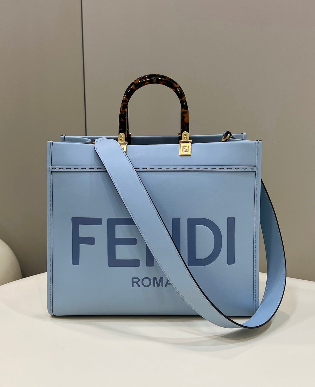 Fendi Sunshine Medium Bag Blue leather shopper 8BH386 - Default Title - View 1