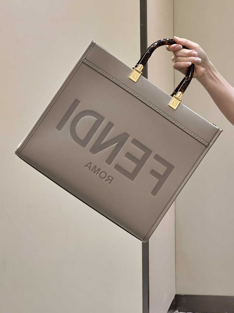 Fendi Sunshine Medium Bag Gray leather shopper 8BH386 - Default Title - View 11