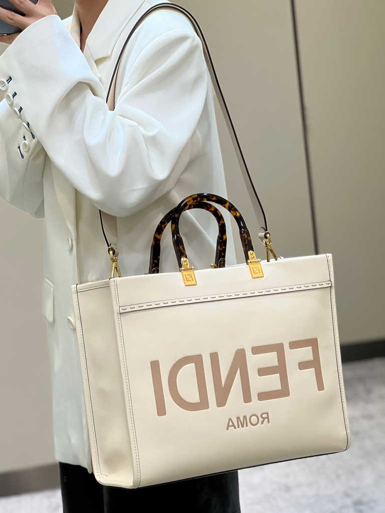 Fendi Sunshine Medium Bag Beige leather shopper 8BH386 - Default Title - View 2