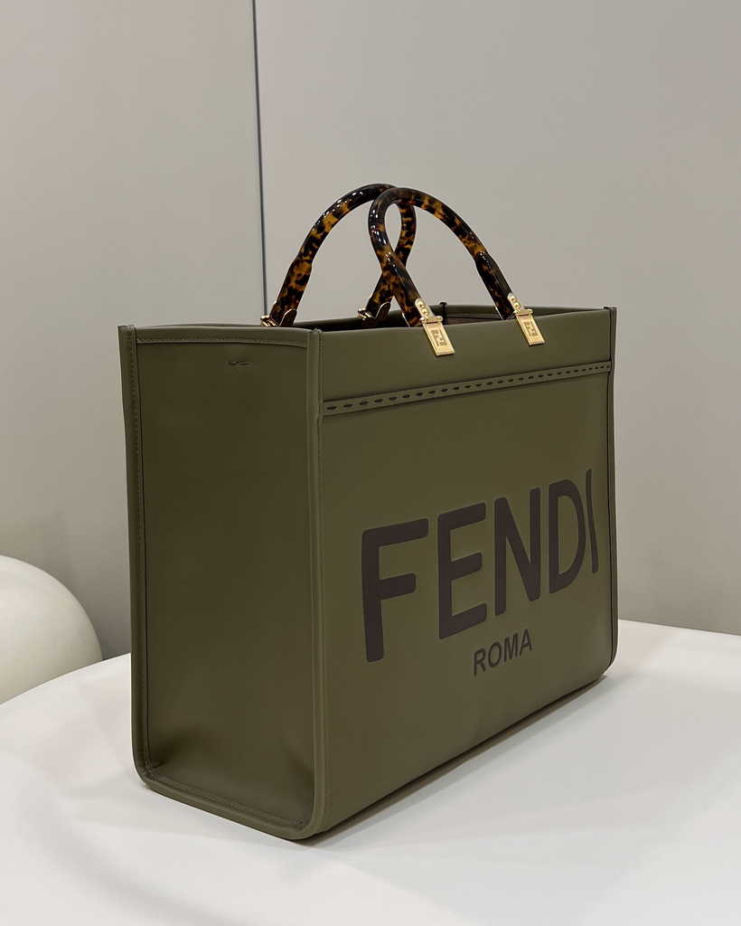 Fendi Sunshine Medium Bag Dark Green leather shopper 8BH386 - Default Title - View 4