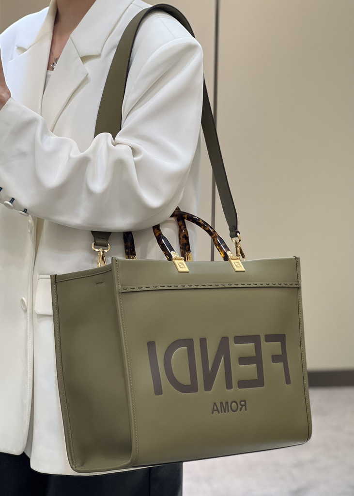 Fendi Sunshine Medium Bag Dark Green leather shopper 8BH386 - Default Title - View 11