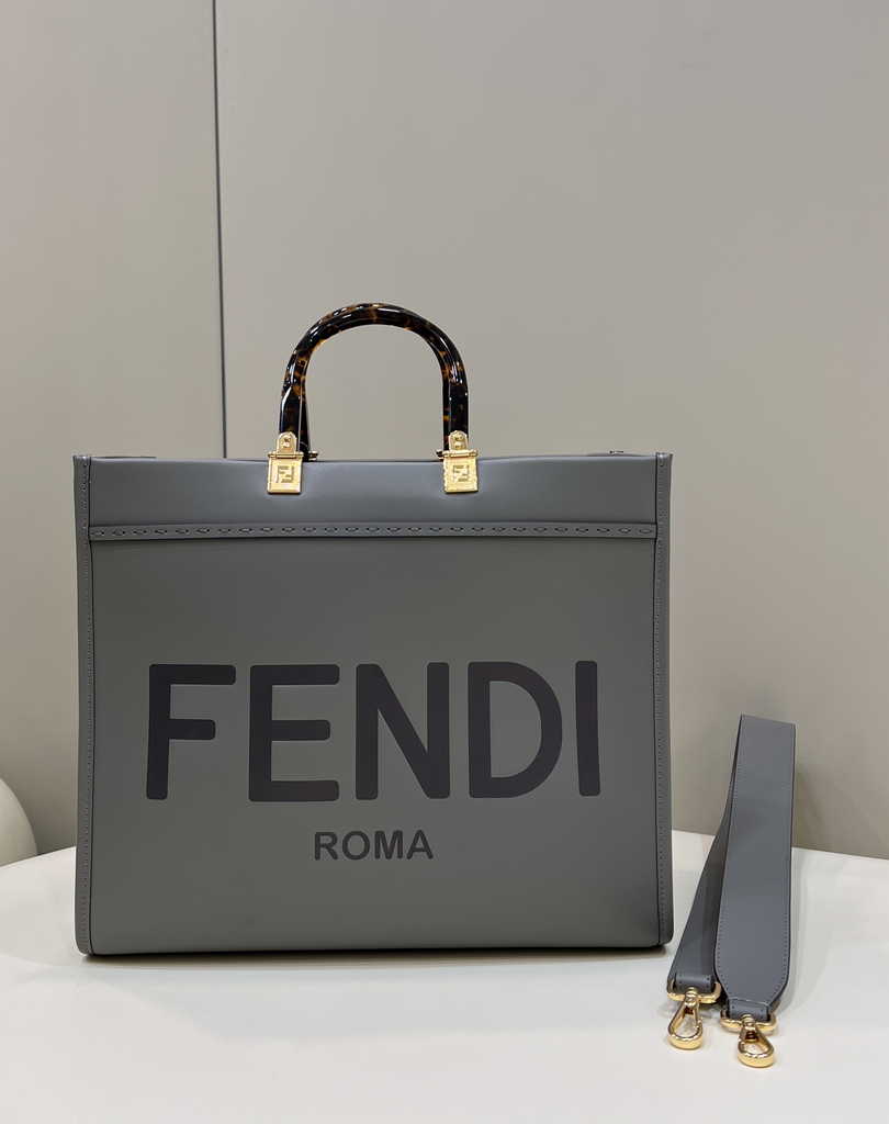 Fendi Sunshine Medium Bag Gray leather shopper 8BH386 - Default Title - View 1