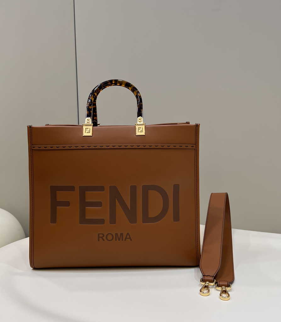 Fendi Sunshine Medium Brown leather shopper 8BH386 - Default Title - View 1