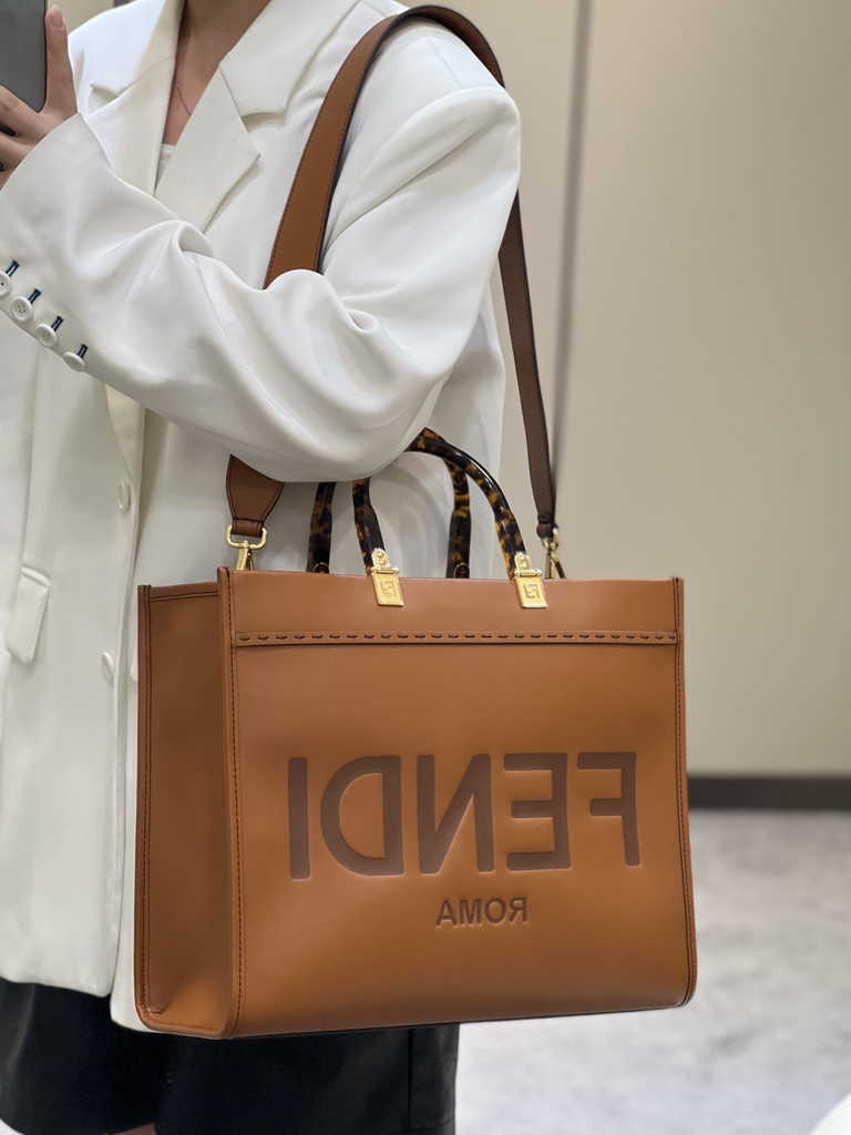 Fendi Sunshine Medium Brown leather shopper 8BH386 - Default Title - View 2