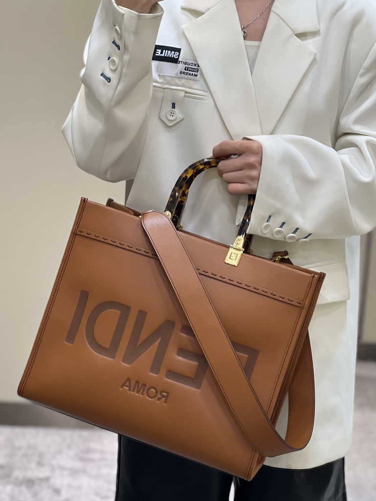 Fendi Sunshine Medium Brown leather shopper 8BH386 - Default Title - View 3