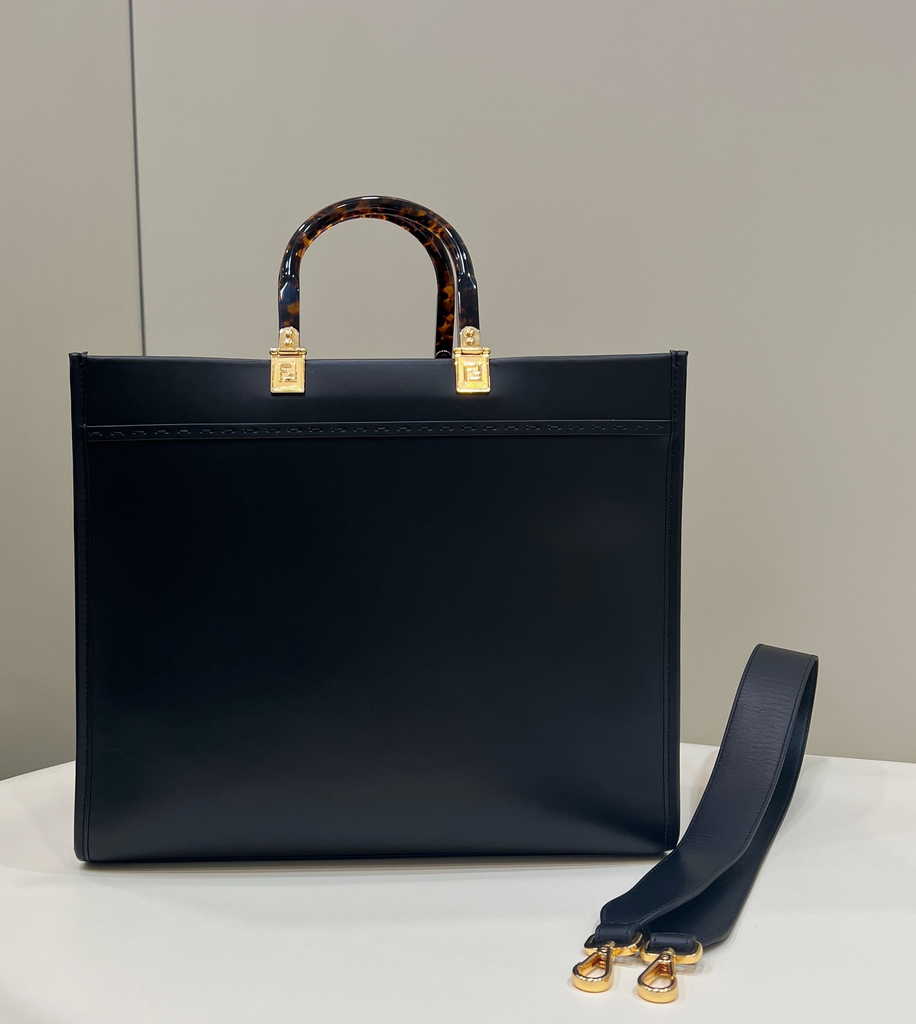 Fendi Sunshine Medium Black leather shopper 8BH386 - Default Title - View 3