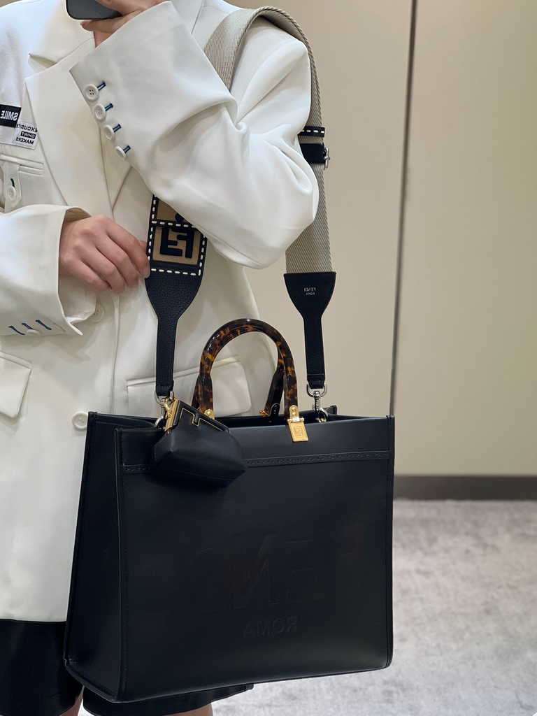 Fendi Sunshine Medium Black leather shopper 8BH386 - Default Title - View 11