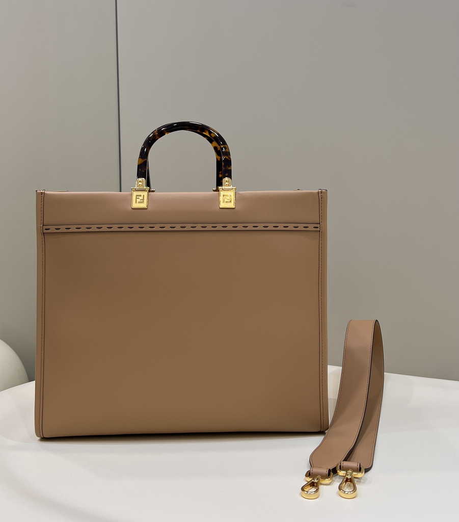 Fendi Sunshine Medium Bag Dark Beige leather shopper 8BH386 - Default Title - View 3