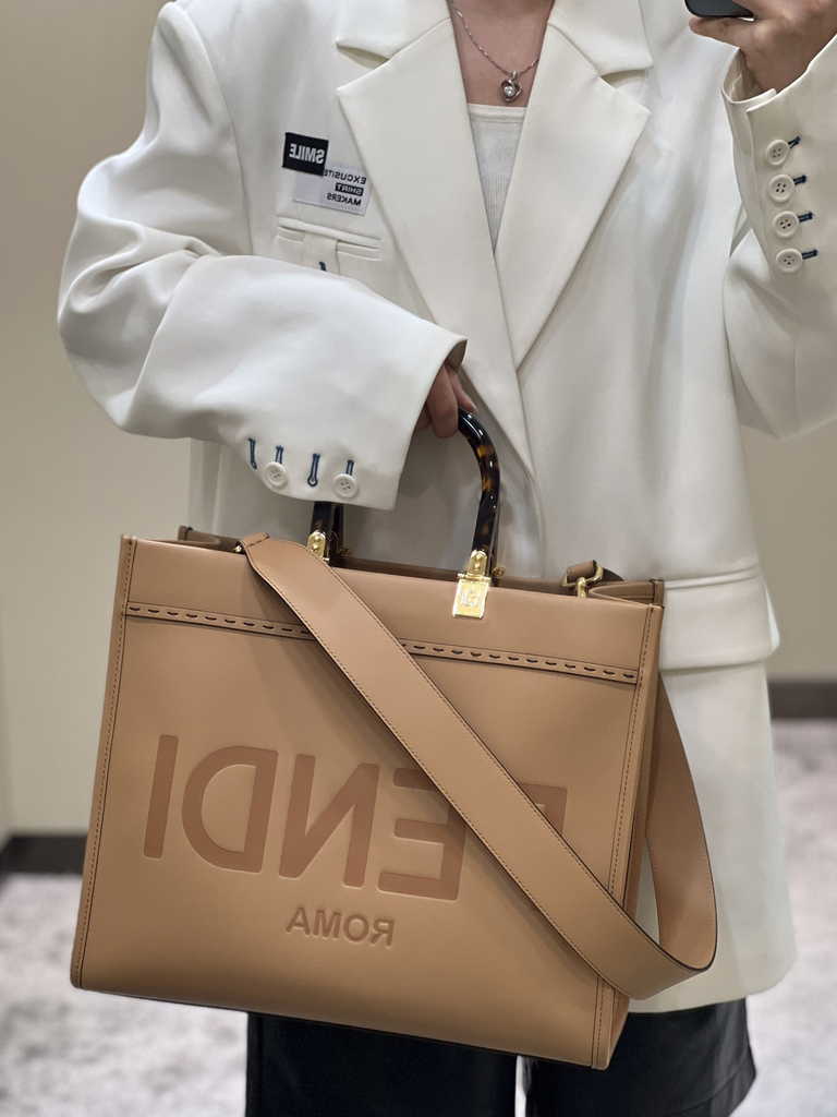 Fendi Sunshine Medium Bag Dark Beige leather shopper 8BH386 - Default Title - View 2