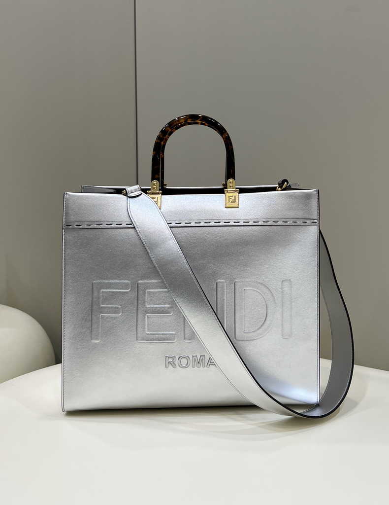 Fendi Sunshine Medium Silver leather shopper 8BH386 - Default Title - View 1