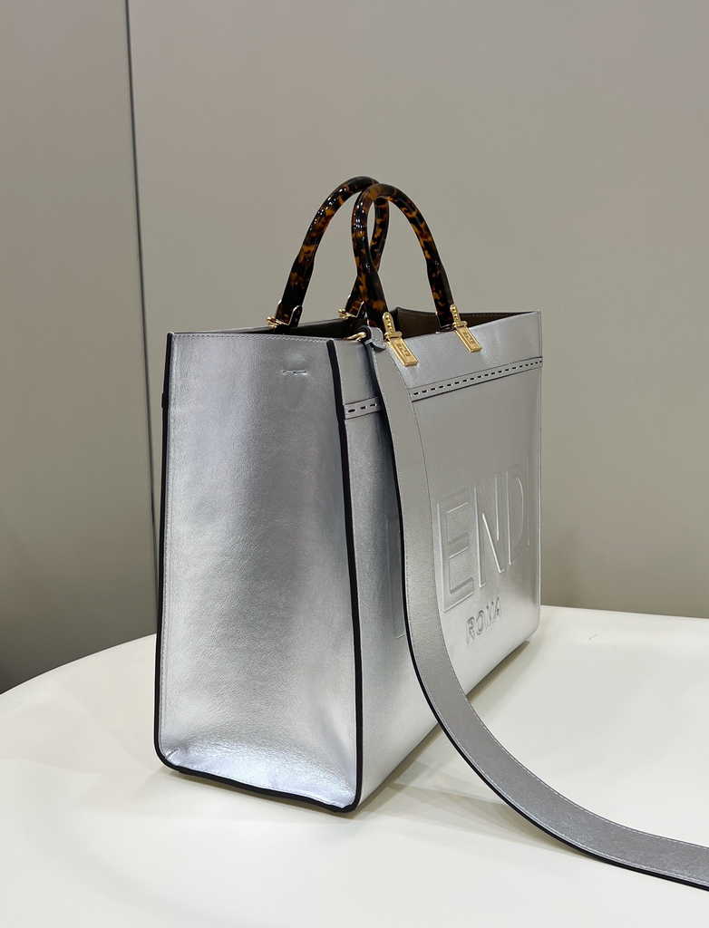 Fendi Sunshine Medium Silver leather shopper 8BH386 - Default Title - View 3