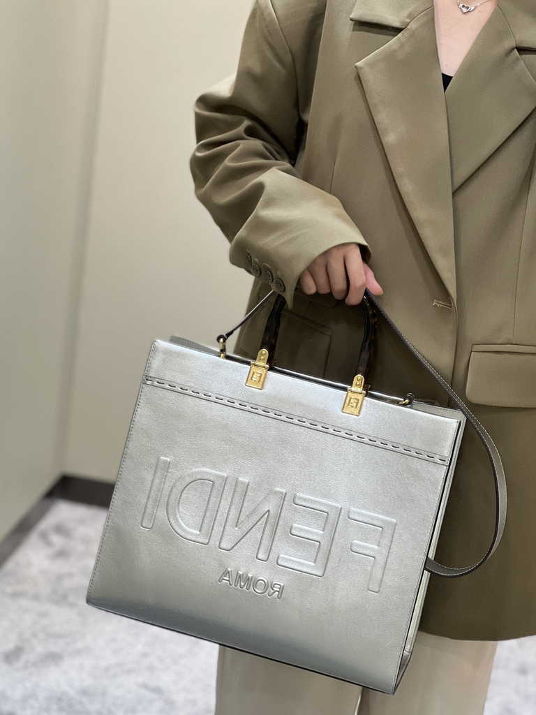 Fendi Sunshine Medium Silver leather shopper 8BH386 - Default Title - View 11