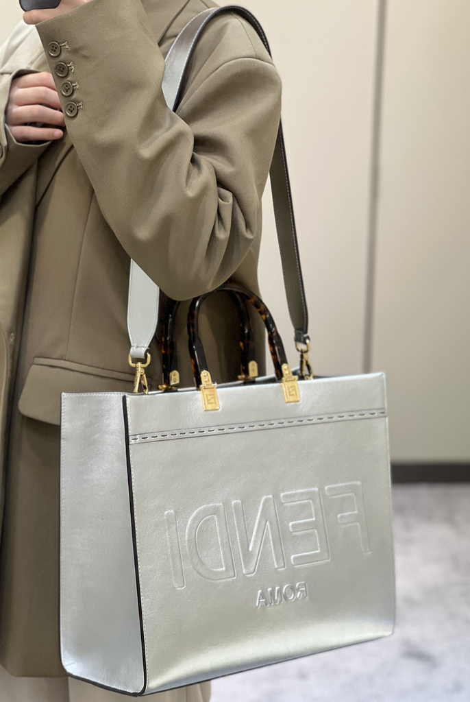 Fendi Sunshine Medium Silver leather shopper 8BH386 - Default Title - View 2