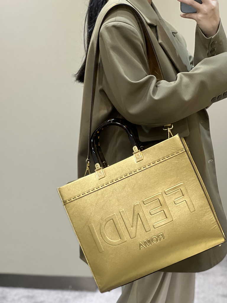Fendi Sunshine Medium Gold leather shopper 8BH386 - Default Title - View 2
