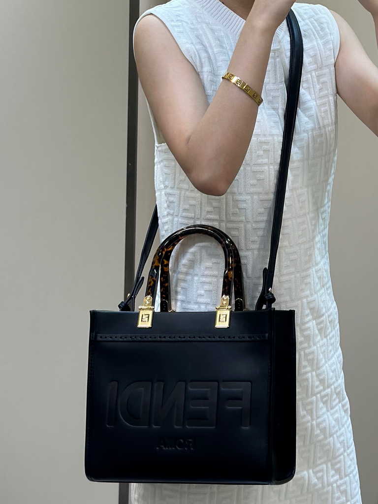 Fendi Sunshine Small Bag 8BH394 Black leather shopper - Default Title - View 2