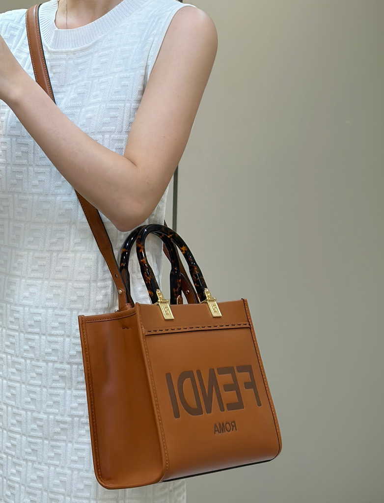 Fendi Sunshine Small Bag 8BH394 Brown leather shopper - Default Title - View 2
