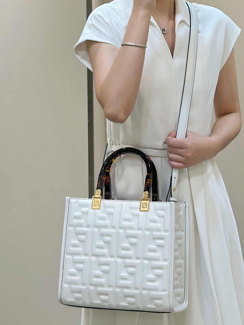 Fendi Sunshine Small Bag White leather shopper 8BH394 - Default Title - View 1