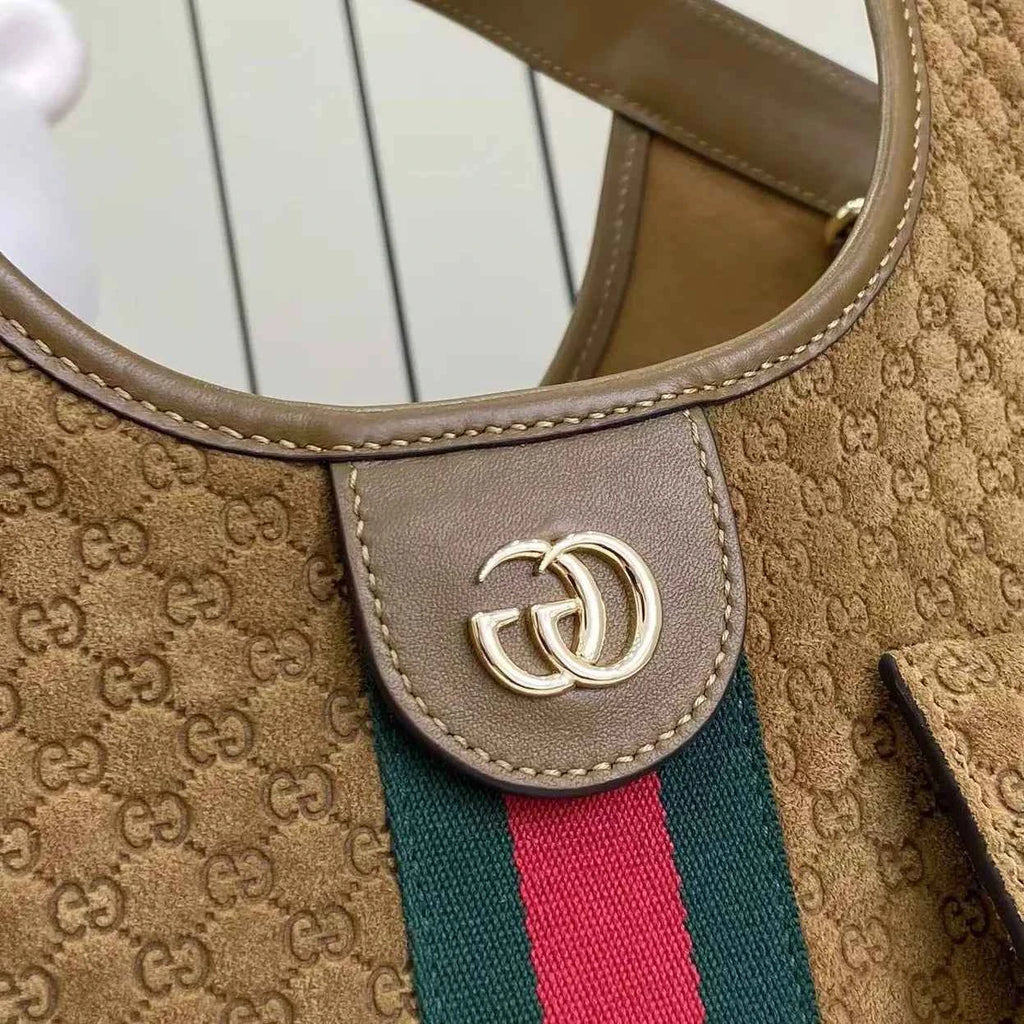 Gucci Giglio small tote bag ‎860845 Brown GG suede