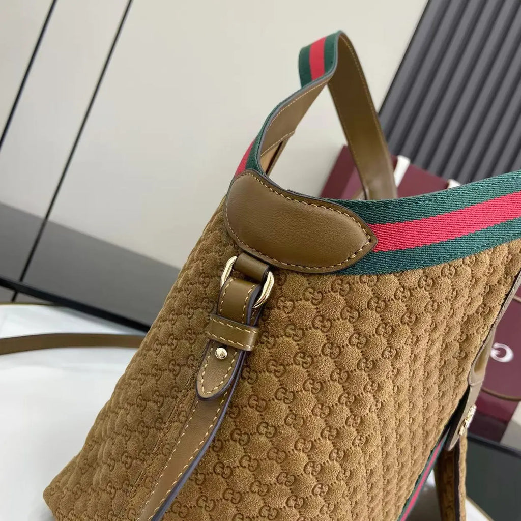 Gucci Giglio small tote bag ‎860845 Brown GG suede