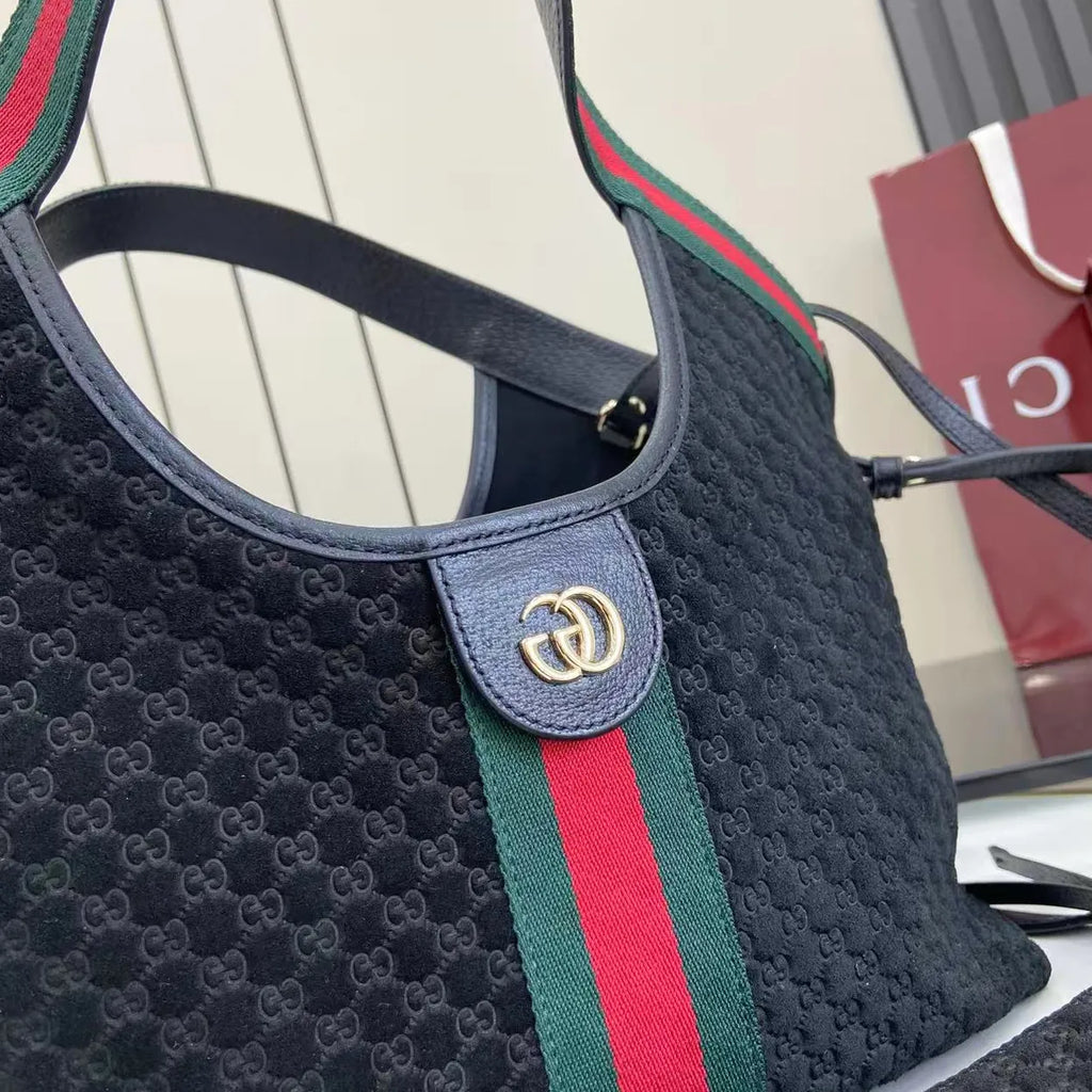 Gucci Giglio small tote bag ‎860845 Black GG suede
