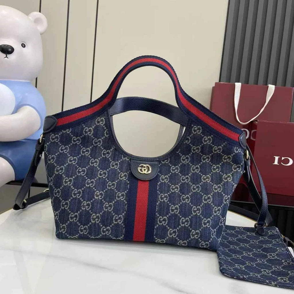 Gucci Giglio small tote bag ‎860845 Blue and white GG denim